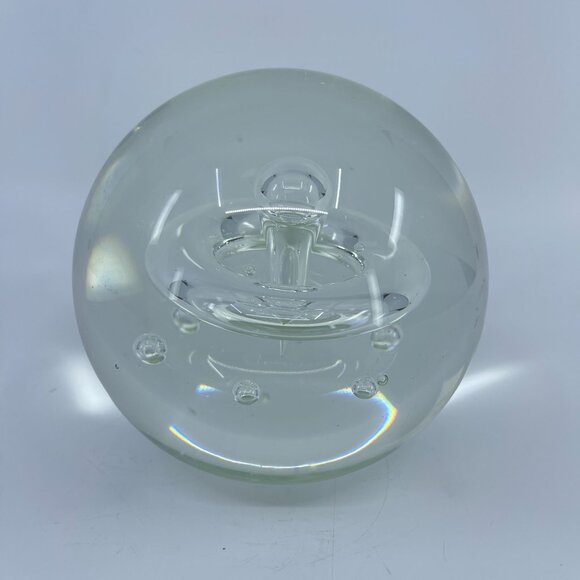 vintage clear glass orb paperweight with splash bubble design - Picture 4 of 6